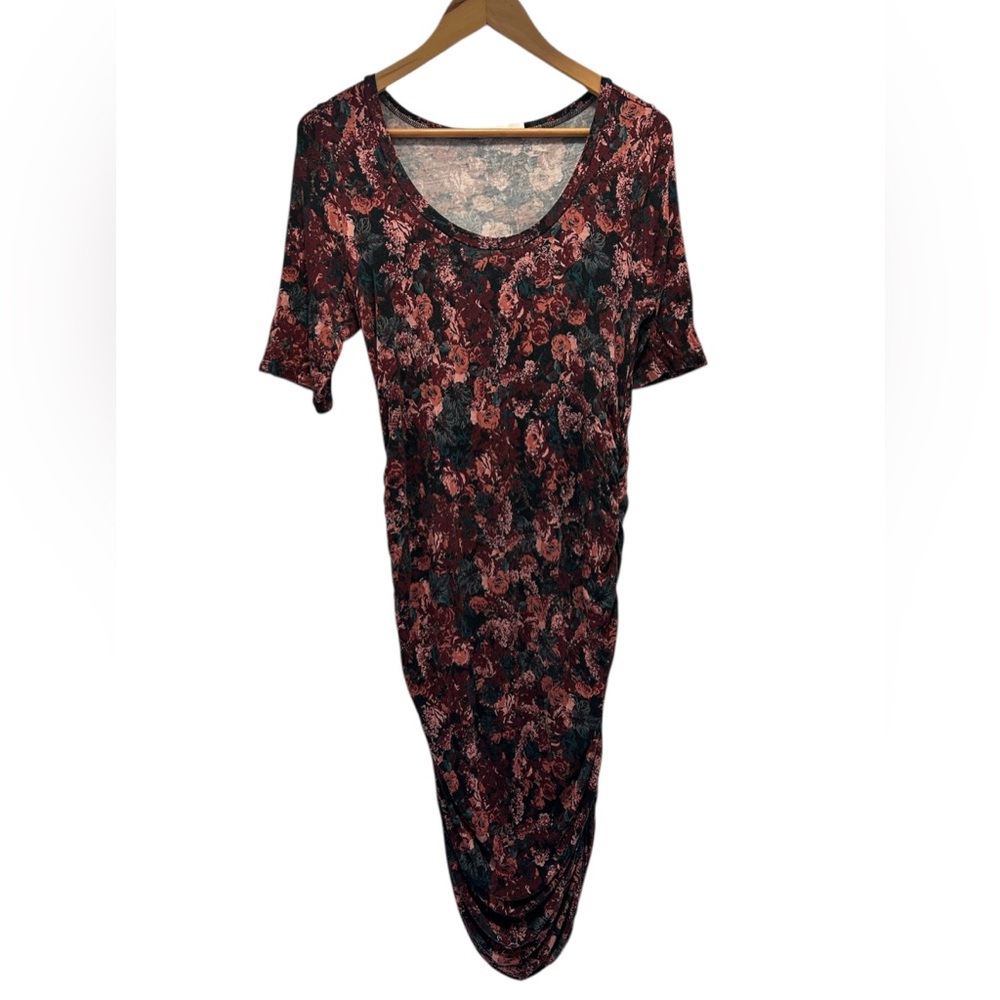 Motherhood Pink and Black Floral Midi maternity Dress size large
